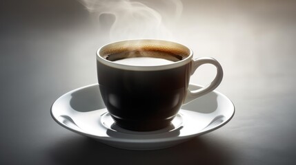 Obraz premium Aromatic Steam Rising from a Cup of Dark Coffee