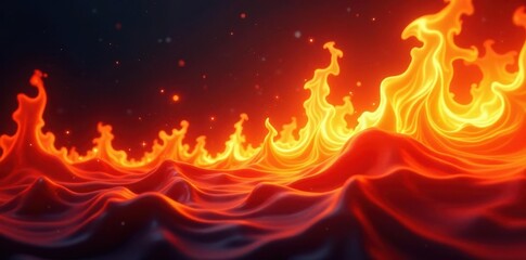Abstract blaze, vibrant orange flames, horizontal banner , warm, combustion, image