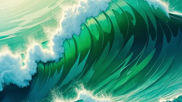 A powerful ocean wave with turquoise shades. The dynamic image conveys the power of water, the energy of nature and the unpredictability of the elements.
