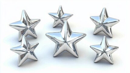 Obraz premium 3D chrome stars arranged in a futuristic Y2K style, isolated on a white background. Create a 3D cyber chrome galaxy emoji with stars, blings, and sparks cascading and soaring