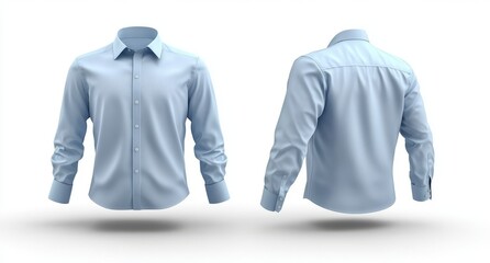 A mockup of a blue business or formal shirt, featuring a clipping path, displayed on a white background