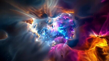Vibrant nebula galaxy deep space exploration journey seamless motion picture. Cosmic dust cloud nebula, stargazing cosmos backdrop video. For educational content