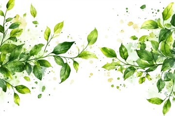 Obraz premium A collection of watercolor matcha green tea elements, including leaves and objects, isolated on a clear stock background, featuring morning drinks and delicious beverages in a modern style