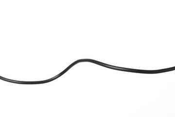 One black electrical wire on white background