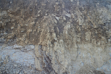 A close up of a dirt hill  and a rock. Texture concept