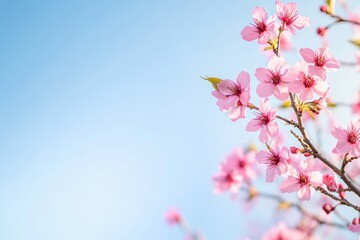 春の空の下で咲く淡い桜の花々を楽しむ