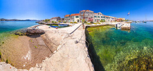 Croatia. Fishermen village waterfront on Krapanj island panoramic view,  sea sponge harvesting...