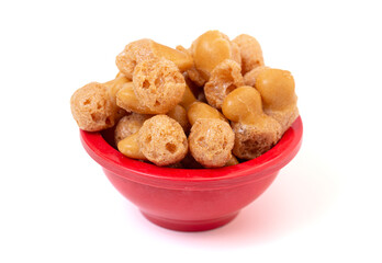 Freeze Dried Small Candy Coated Freeze Dried Caramels Isolated on a White Background