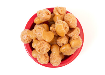 Freeze Dried Small Candy Coated Freeze Dried Caramels Isolated on a White Background