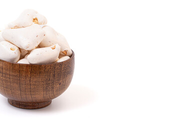 Freeze Dried White Nougat Candy Bar with Pieces of Peanut Isolated on a White Background