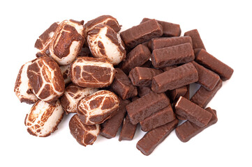 Chewy Mini Chocolate Covered Nougat Candies Isolated on a White Background