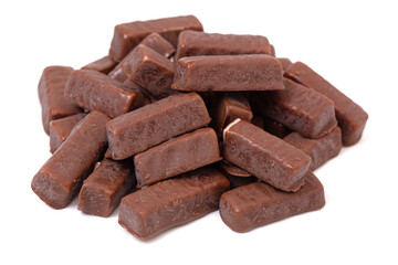 Chewy Chocolate Covered Nougat Mini Candy Bars Isolated on a White Background