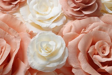 Beautiful paper flowers as background, closeup view