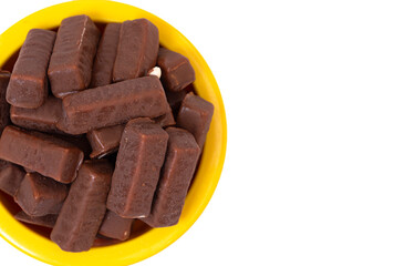 Chewy Chocolate Covered Nougat Mini Candy Bars Isolated on a White Background