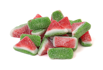 Sugar Covered Gummy Watermelon Candies Isolated on a White Background