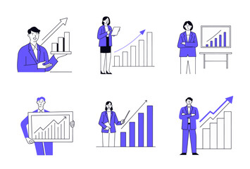 business professionals present growing trends bar charts success progress, corporate office chart