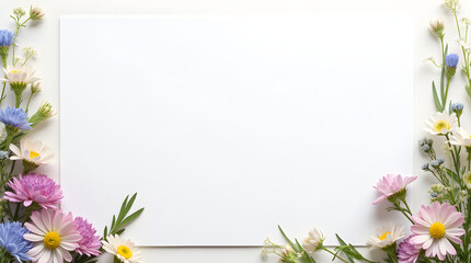 Colorful Daisy and Wildflower Frame - Blank White Space for Spring Card Invitation Design Template