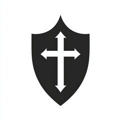 Obraz premium A white-backgrounded shield design incorporating a cross and decorative elements