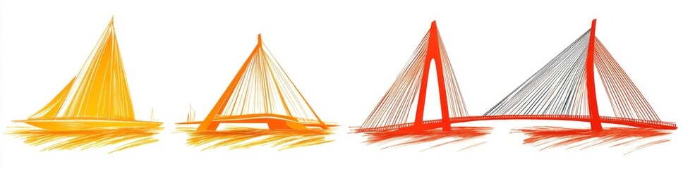 Obraz premium Several bridge designs featuring diverse architectural styles and structural components spanning water