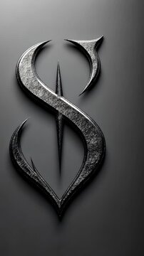 Dark and sleek emblem featuring a stylized letter S with sharp curves and points against a matte background
