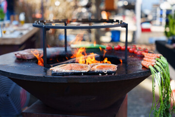 BBQ Grill with Meat and Vegetables