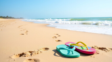 Obraz premium Flip-flops casually tossed on the fine grains