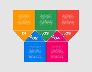 Five steps line infographic, puzzle timeline