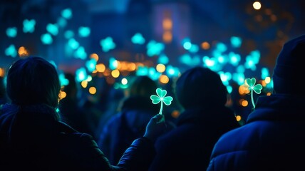 Illuminated Shamrocks Crowd Night Celebration