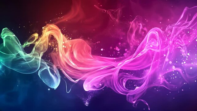 Colorful smoke on a dark background, abstract swirls of multicolored smoke creating a dynamic artistic composition.