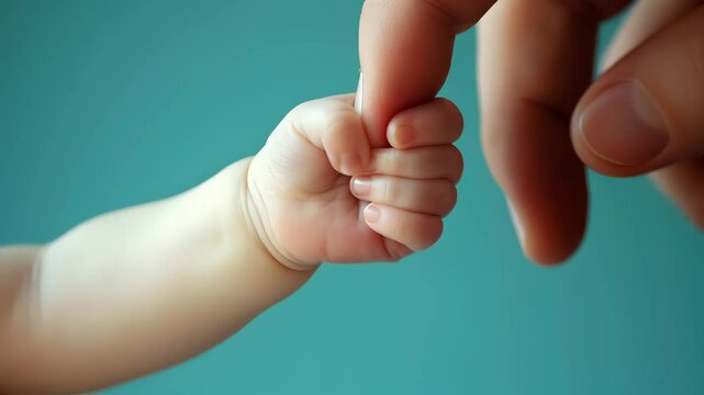 Baby hand holding parent's finger, a newborn&rsquo;s tiny hand gently grasps an adult&rsquo;s finger, symbolizing love and trust.