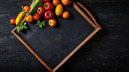 vegetables on a blackboard