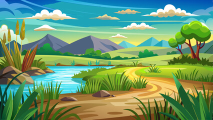 vector of landscape with grass and sky