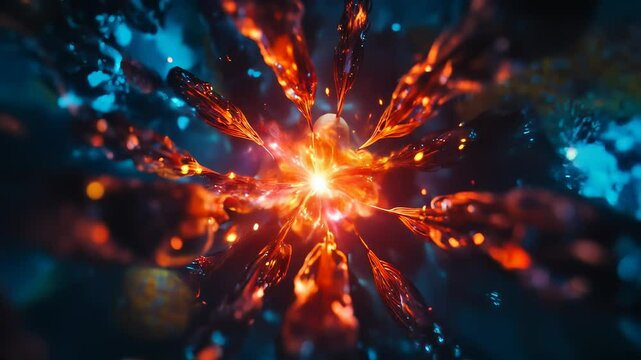 Exploding energy burst, a vibrant abstract visualization of dynamic motion and powerful cosmic forces.