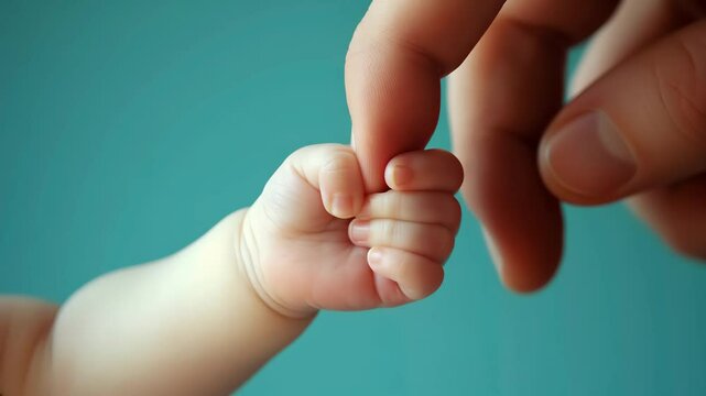 Baby hand holding parent's finger, a newborn&rsquo;s tiny hand gently grasps an adult&rsquo;s finger, symbolizing love and trust