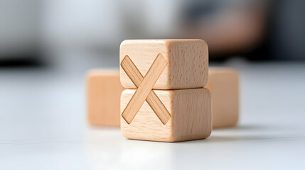 Close Up of Wooden Blocks with Cross Marks on White Table