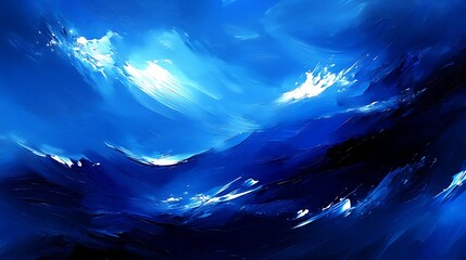 Stormy ocean waves with blue painting effect