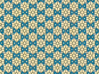 Seamless geometric pattern with blue and yellow shapes.