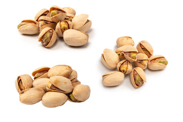 Tasty pistachios isolated on a white background.