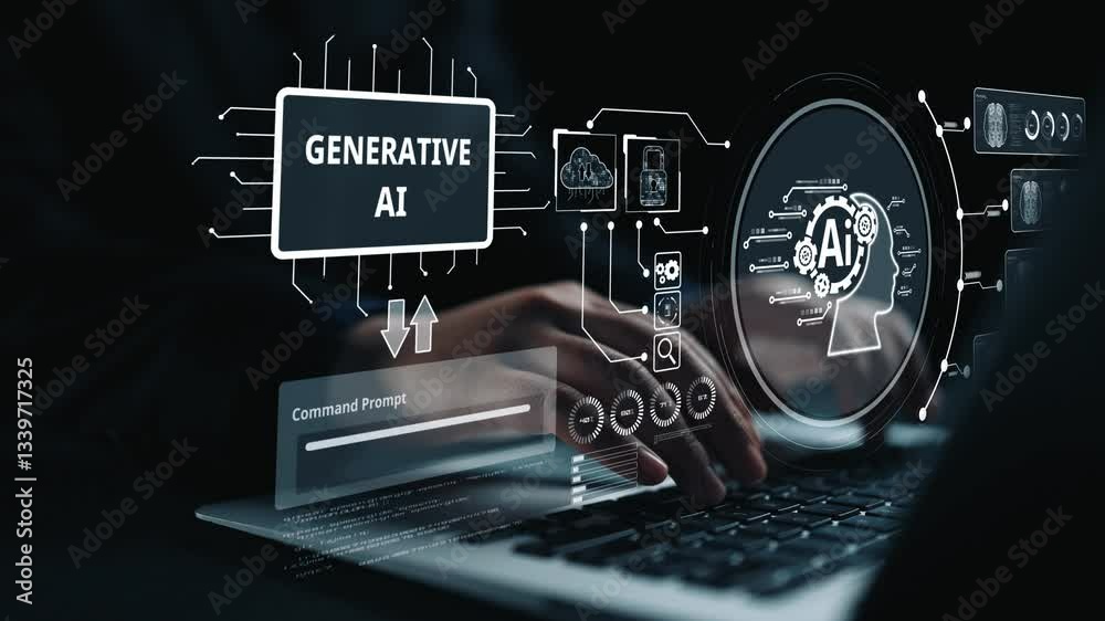 Poster human interact with ai artificial intelligence brain processor in concept of ai artificial intellige