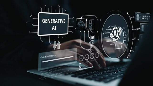 Human interact with AI artificial intelligence brain processor in concept of AI artificial intelligence engineering, big data and AI machine learning to use generative AI for business support. UUID