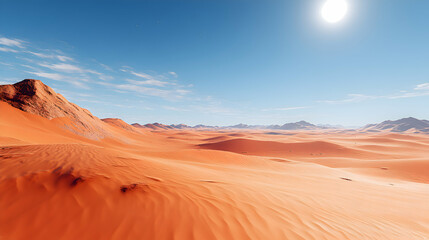 Naklejka premium The vibrant red sands of Simpson Desert under a cloudless sky, with wind-sculpted dunes stretching into the distance
