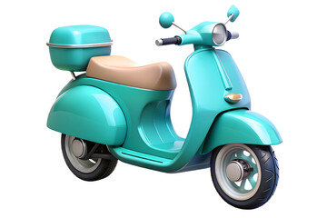 Stylish blue 3D scooter isolated on a white background, perfect for travel, urban mobility, eco-friendly transportation, and modern vehicle design concepts
