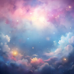 Fototapeta premium A dreamy. pastel sky filled with stars and clouds.