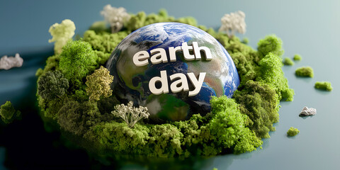 Earth day celebration with planet Earth surrounded by green moss and trees