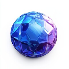 Realistic 3D cartoon icon of a brilliant-cut sapphire gemstone with light reflections on a white background