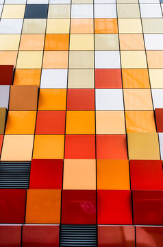 Modern colorful tile pattern on building exterior in Hong Kong