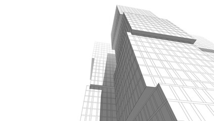 Fototapeta premium Modern Wireframe Skyscraper – Abstract Urban Architecture in Perspective 3D rendering