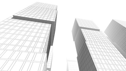 Fototapeta premium Modern Wireframe Skyscraper – Abstract Urban Architecture in Perspective 3D rendering