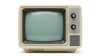 Retro Beige Television Vintage TV Set Antique Old Style Screen Knobs Speaker Isolated on White Background High Quality Stock Photography Photo Image
