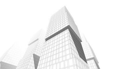 Fototapeta premium Modern Wireframe Skyscraper – Abstract Urban Architecture in Perspective 3D rendering